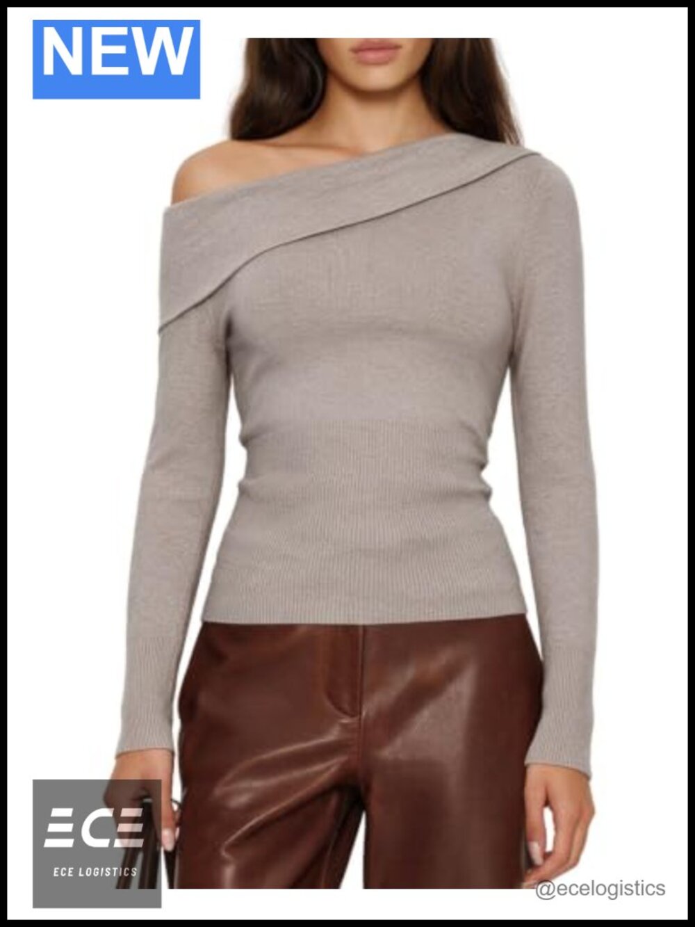 Cashmere Blend Off the Shoulder Foldover Sweater Ribbed Knit Fitted Long Sleeve